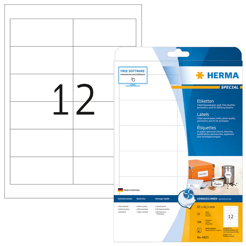 HERMA étiquettes InkPrint spécial pour jet d'encre - blanc -96.5x42.3